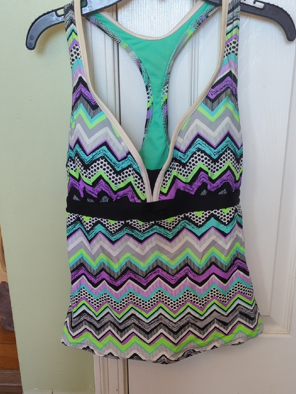 ZeroXposur Zigzag Tankini Top in Mint, Purple, Black